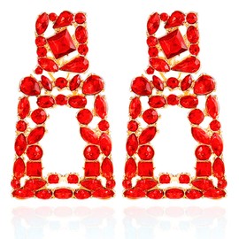 Pink Clip On Earrinngs for Women Rectangle Clip-On Drop Earrings Sparkly Rhinestone Crystal Earrings Non Pierced Earrings Gifts for Teen Girls (red)