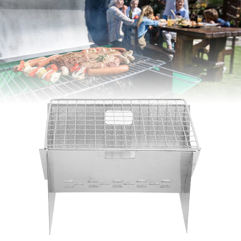 Folding Charcoal BBQ Grill Stainless Steel Mini Detachable Portable Barbecue