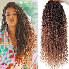 Curly Faux Goddess Locs Crochet Hair 18Inch Pre Looped Synthetic Deep Curly Hairstyle Hippie Locs Crochet Braids Extensions（1B/30/27,18inch(Pack of 8))