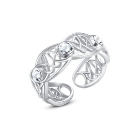 ZIPPICE Celtic Ring 925 Sterling Silver April Birthstone Ring 12 Birthstone Ring Adjustable Engagement Ring Boho Rings for Women Birthday Jewellery Gifts for Women Mothers Day Gifts for Mum