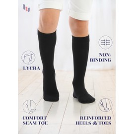 HUGH UGOLI Knee High Cotton Socks for Kids Girls Boys & Toddlers, Long School Uniform Socks, Soft & Comfortable,Black, 9-11 Years Old, 4 Pairs