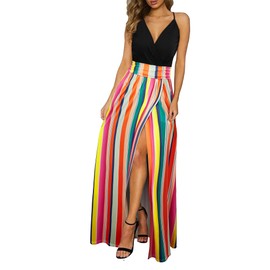 Newshows Womens' Summer 2024 V Neck Spaghetti Strap Sleeveless Casual Vestidos Caribbean Tropical Long Flowy Maxi Flowy Dress Spring Fashion (Floral 10, S)