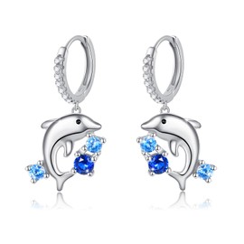 Sterling Silver Dolphin Hoop Earrings - Ocean Wave Design for Women