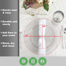 PARTY BARGAINS 13 Inch Plastic Charger Plates, Raindrop Transparent Silver, 8 Pack