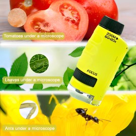 Mini Microscope for Children, 60X-180X Pocket Microscope with LED and with 12 Slides, Portable Handheld Microscope, Children's Microscope, Pocket Microscope for Children, Adults, Students, Laboratory,