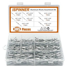 ISPINNER - Remaches ciegos de aluminio, 385 piezas, 8 tamaños, kit surtido de remaches (plata)