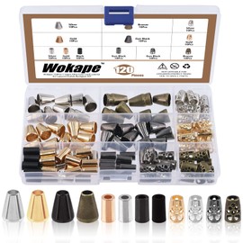 Wokape 120Pcs Alloy Cord End Lock Stopper, Hollow/Column/Bell Rope End Fastener Stopper Metal Drawstring for Bag Clothes DIY Lanyard
