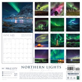 Northern Lights Calendar 2026 | 12" x 24" Aurora Borealis Wall Calendar | Full 16 Month Edition | Marble City Press | QR Codes Leading to Videos of Auroras Across the World