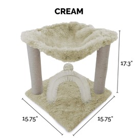 Furhaven Pet Furniture for Cats and Kittens - Tiger Tough Small Cat Tree Hammock Playground with Toys and Self-Grooming Archway, Cream, One Size