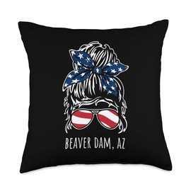 Beaver Dam AZ Messy Hair Bun Ribbon Sunglasses Design Throw Pillow
