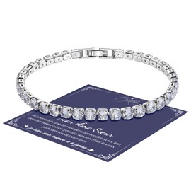 SUNSH Women's Silver Bracelet with Shining 5a Cubic Zirconia Crystal Tennis Bracelet Gift for Soulmate/Girlfriend/Wife Shiny Diamond Bracelet for Valentine's Day/Anniversary/Birthday Gifts, Bead