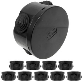 10 x Weatherproof Junction Box Outdoor Black - 80x40mm Round - Removeable Grommets - Snap On Lid - IP44