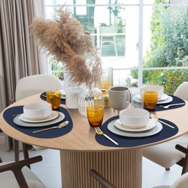 BIPASION Leather Placemats Set of 4, Round Placemats for Dining Table Heat-Resistant Non-Slip Washable Coffee Mats Kitchen Place Mats Easy to Clean Table Mats (Dark Blue)