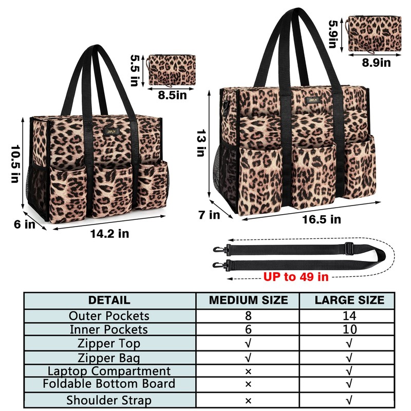IBFUN Utility Tote Bag with 14 Exterior Interior Pockets Zip