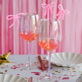 30 Pack Pink Coquette Bow Acrylic Drink Stirrers Cocktail Picks Drink Tag for Bow Themed Party Decoration Bachelorette Birthday Wedding Party Decor Accessory
