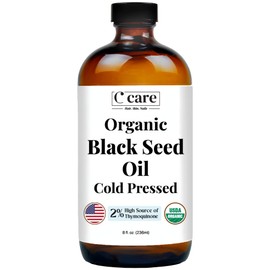 Black Seed Oil Organic Cold Pressed Unrefined Glass Bottle | USDA Certified Organic Black Cumin Seed Oil | High Thymoquinone Omega 3 6 9 | For Immune Support, Joints, Digestion, Hair & Skin | 8 Fl oz