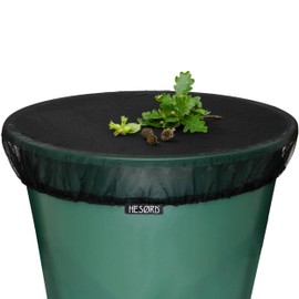Rain barrel net with elastic band for firm hold, better than with sagging cord, cover for mosquitoes, leaves and small animals, 50 cm diameter
