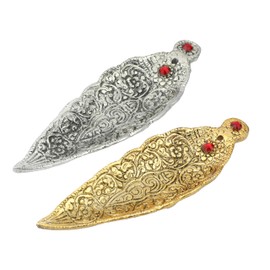 Set of 2 Incense Holder Leaf Design Stick Metal Incense Burner Incense Holder with Ash Catcher Agarbatti Stand for Indian Traditional New Year Festival Decoration Puja Items (Size:-5")(Golden,Silver)