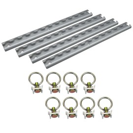 Mytee Products Heavy Duty Aluminum 1 Feet L-Track (4 Pcs) w/L-Track Stud Stainless Steel Ring (8 Pcs) Tie Down System for Enclosed Trailers and Cargo Vans