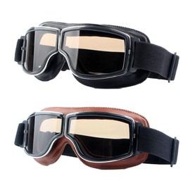 LJDJ Motorcycle Goggles,2 Pack Vintage Anti Fog Pilot PU Leather Glasses Dustproof ATV Off Road Motorbike Helmet Eyewear Protect for Ridding Motorcross Classes Aviator Goggles for Men Women Adult