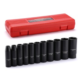 CASOMAN 11 Pieces 1/2-Inch Drive Deep Impact Socket Set, SAE, 6-Point, 3/8-Inch to 1-Inch