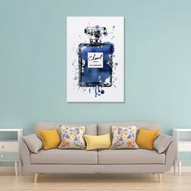 BanLaArt Fashion Gold Perfume Bottle Light Blue And Pink Peonies Decorations for Bedroom Decorative Painting Canvas Wall Art Picture Print Modern Family Bedroom Decor 12x18inch(30x45cm), style-2