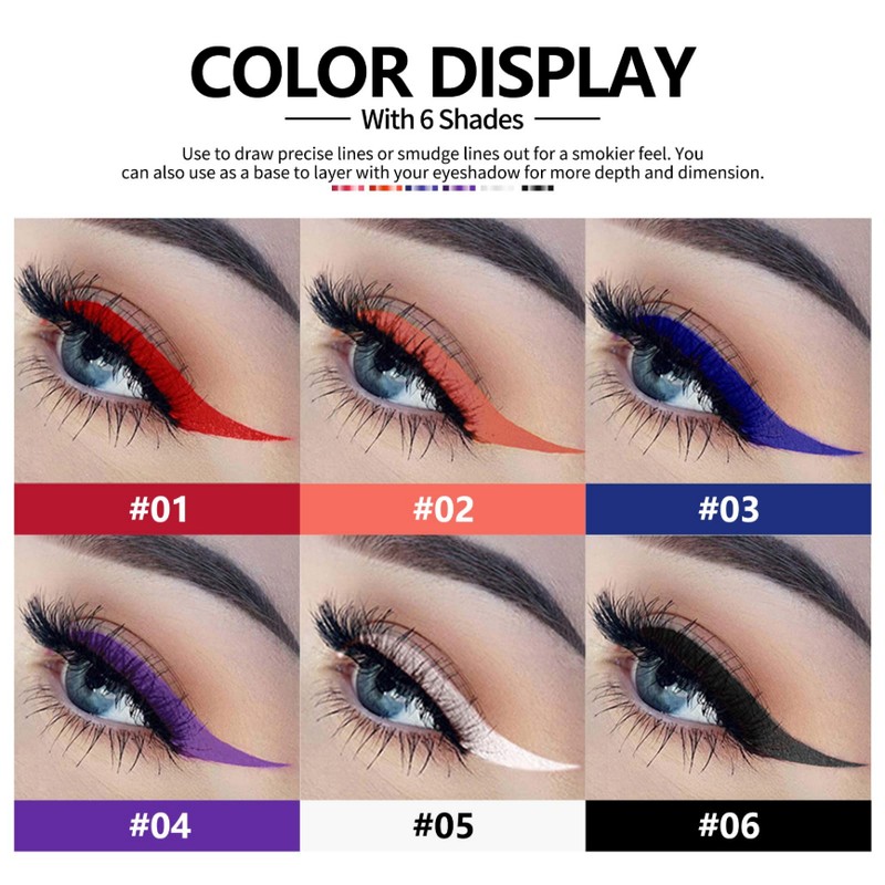 Anglicolor 6 Colours Coloured Eyeliner, Diamond Glitter Liquid Eyeshadow Durable