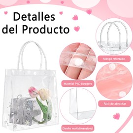 100PCS Bolsas de Regalo de PVC Transparente con Asas, Bolsas de Regalo de Plástico Transparente Reutilizable con Botón, Bolsas de Dulces para Fiesta, Compras, Cumpleaños, Boda, Favores (Medium100)