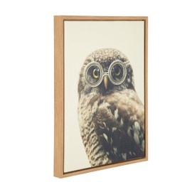 Kate and Laurel Sylvie Owl Wearing Glasses Portrait Framed Canvas Wall Art by F2 Images, 18x24 Natural