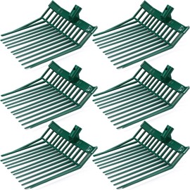 Lasnten 6 Pack Manure Fork Replacement Heads 12 Tines Heavy Duty Pitchfork Heads with Screws & Nuts Durable Horse Manure Rake for Picking up Grass Hay Animal Waste (Green)
