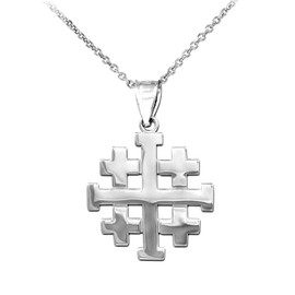 Polished Jerusalem "Crusaders" Cross Pendant Necklace in Sterling Silver (Available Chain Length 16"- 18"- 20"- 22") 22"