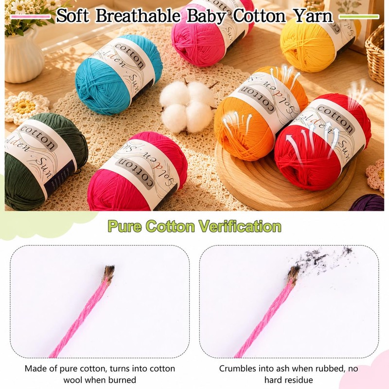 Katech 1OO% Cotton Yarn for Crocheting-12 * 45g/175yd, Baby Cotton