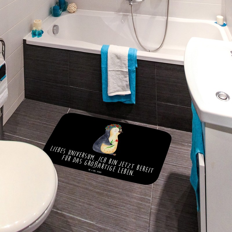 Mr. & Mrs. Panda Penguin Flower Wreath Bath Mat Gift