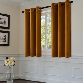 EMEMA Velvet Curtains 45 Inch Length 2 Panels Set Room Darkening Luxury Grommet Thermal Insulated Soundproof Super Soft Window Drapes for Bedroom Living Room W40 x L45 Golden Brown
