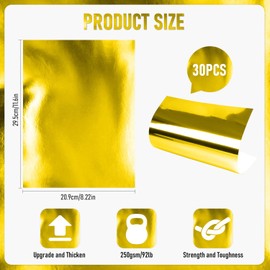 30 Pack Glitter Cardstock A4, 250gsm Shimmer Glitter Paper for Scrapbook, Birthday, Wedding Party, Decorations (Gold)