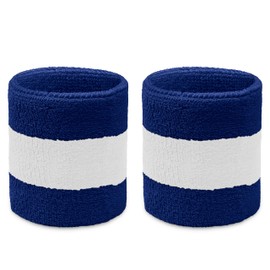 COUVER Terry Cloth 2 Colors Stripes Terry Striped Wristbands Wrist Sweatband for Any Sports, Blue/White/Blue, 1 Pair