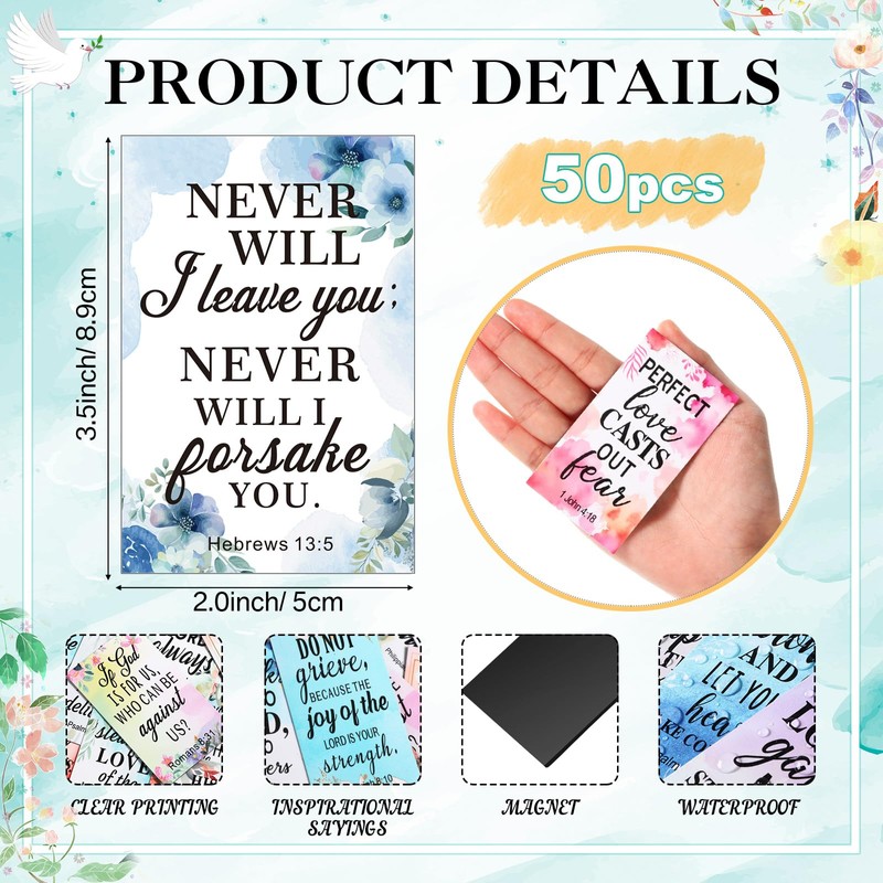Blosssound 50 Pcs Inspirational Christian Magnets with Bible Verses Religious