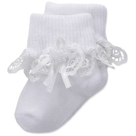 Country Kids Venice - Calcetines de encaje para bebé para niñas con serpentín de perlas (1 par), Blanco, 0-3 Meses (Calcetín 3-4/Talla Del Zapato 0-1 US)