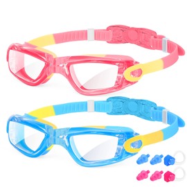 Kids Swim Goggles-2 Pack Swimming Goggles for Children Teens Boys Girls age 4-16, Anti-Leak Clear Vision Goggles