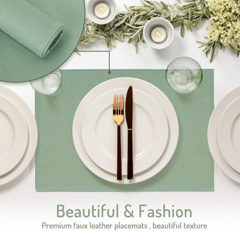 JarThenaAMCS 6Pcs Sage Green Placemats Heat Resistant Waterproof Linen Table
