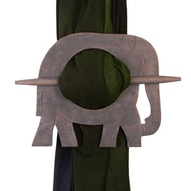 Purpledip Wooden Curtain Holder Tie Back Drape Clips 'Royal Elephant': Set Of 2 (11147)