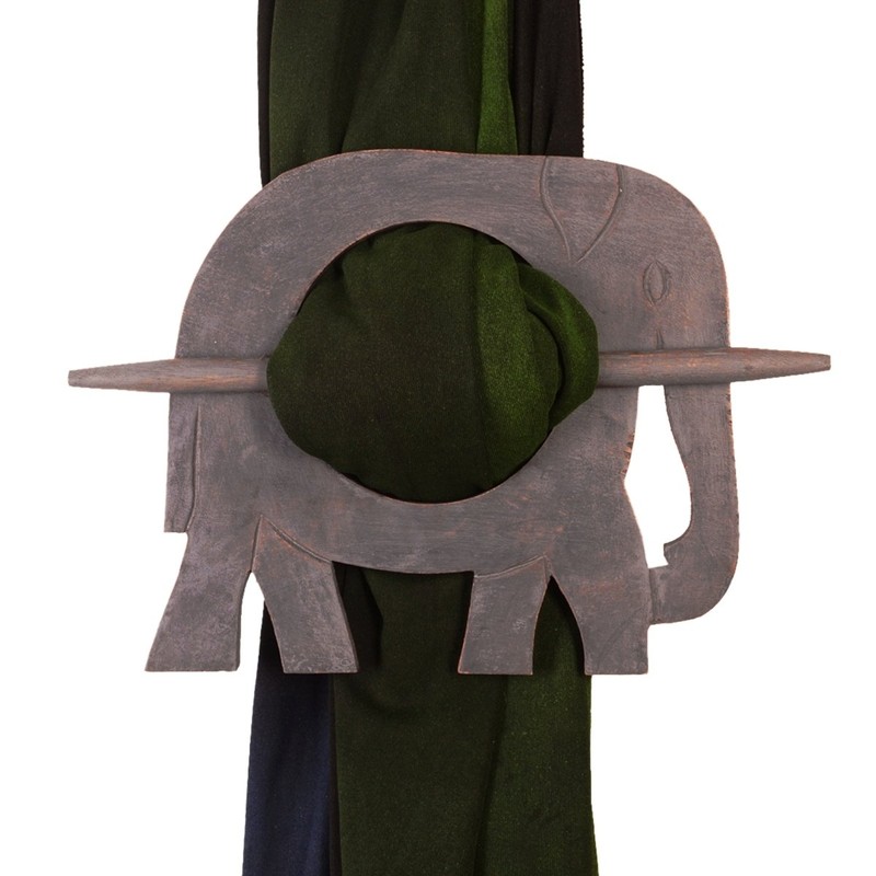 Purpledip Wooden Curtain Holder Tie Back Drape Clips 'Royal Elephant':
