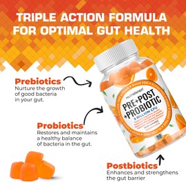 NutraPep Prebiotic Probiotic & Postbiotic Gummies for Women Men & Kids Children - High Potency 5 Billion CFU - Sugar-Free & Gluten Free