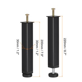 sourcing map Adjustable Height Bed Frame Support Legs Replacement Bed Rail Support Center Frame Slat Feet Risers(200mm-220mm/7.9"-8.7"), Black