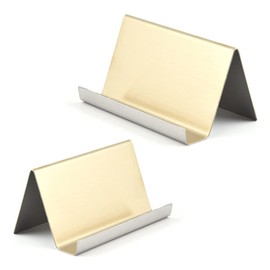Pack of 2 Stainless Steel Business Card Holders, Metal Business Card Holder, Desk Business Card Holder, Desktop Business Card Holder for Office Desk (Champagne Gold)