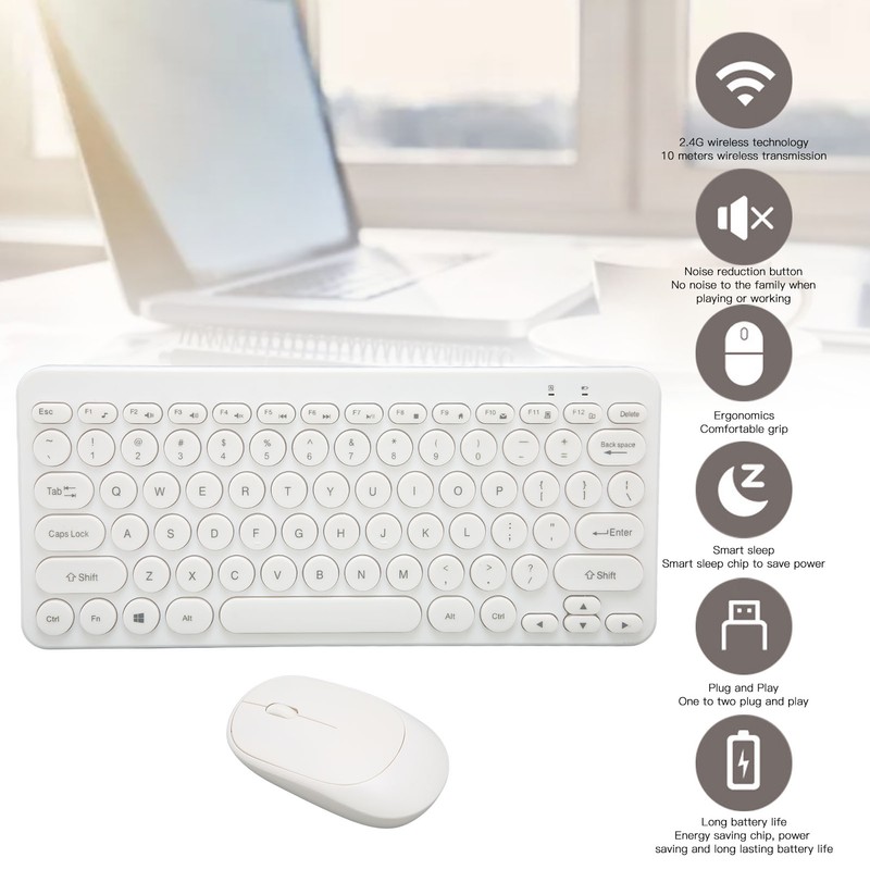 2.4G Wireless Keyboard Mouse Combo 78 Key Retro Round Keycap