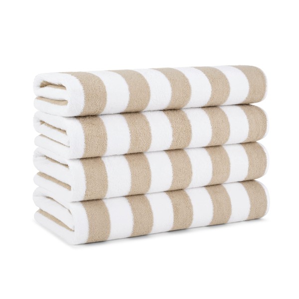 Arkwright Oversized California Beach Towels - (Pack of 4) Absorbent, Quick Drying, Ringspun Cotton Pool Towel, Perfect for Hotel, Spa Hot Tub, and Bath, 30 x 70 in, Beige