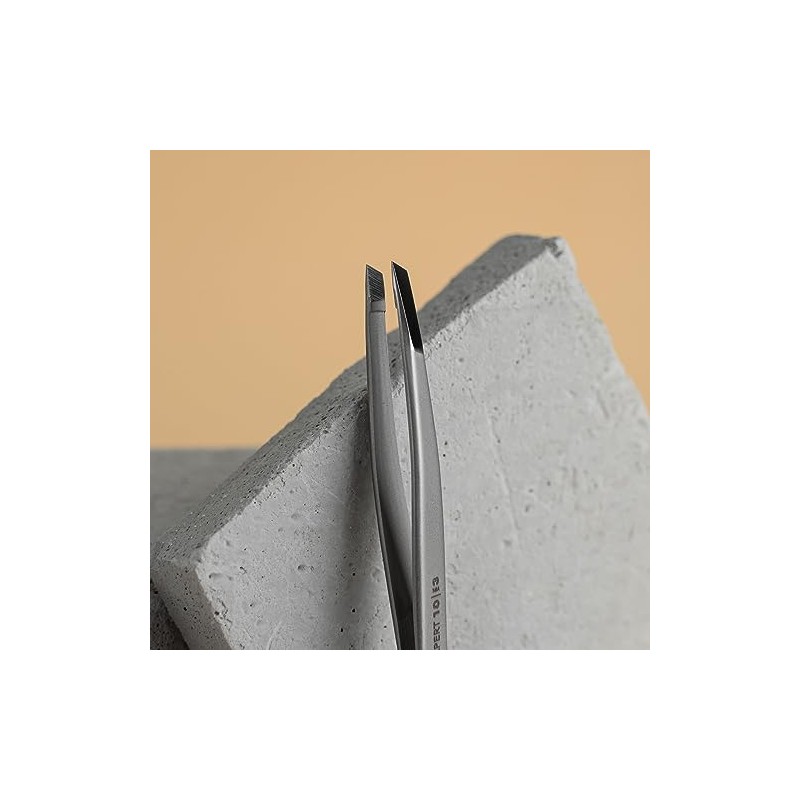 STALEKS PRO Expert Wide Beveled Stainless Steel Eyebrow Tweezer, Matte