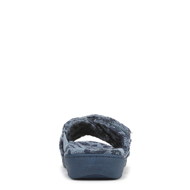 VIONIC Women's Relax Ii Open Toe Slippers, Blue Multi Woven