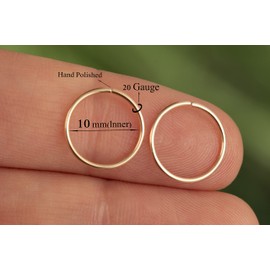 Small Gold Filled Huggie Hoop Earrings for Women Cartilage Nose Helix Tragus (Gold, 10mm 20 gauge / 1 pair)